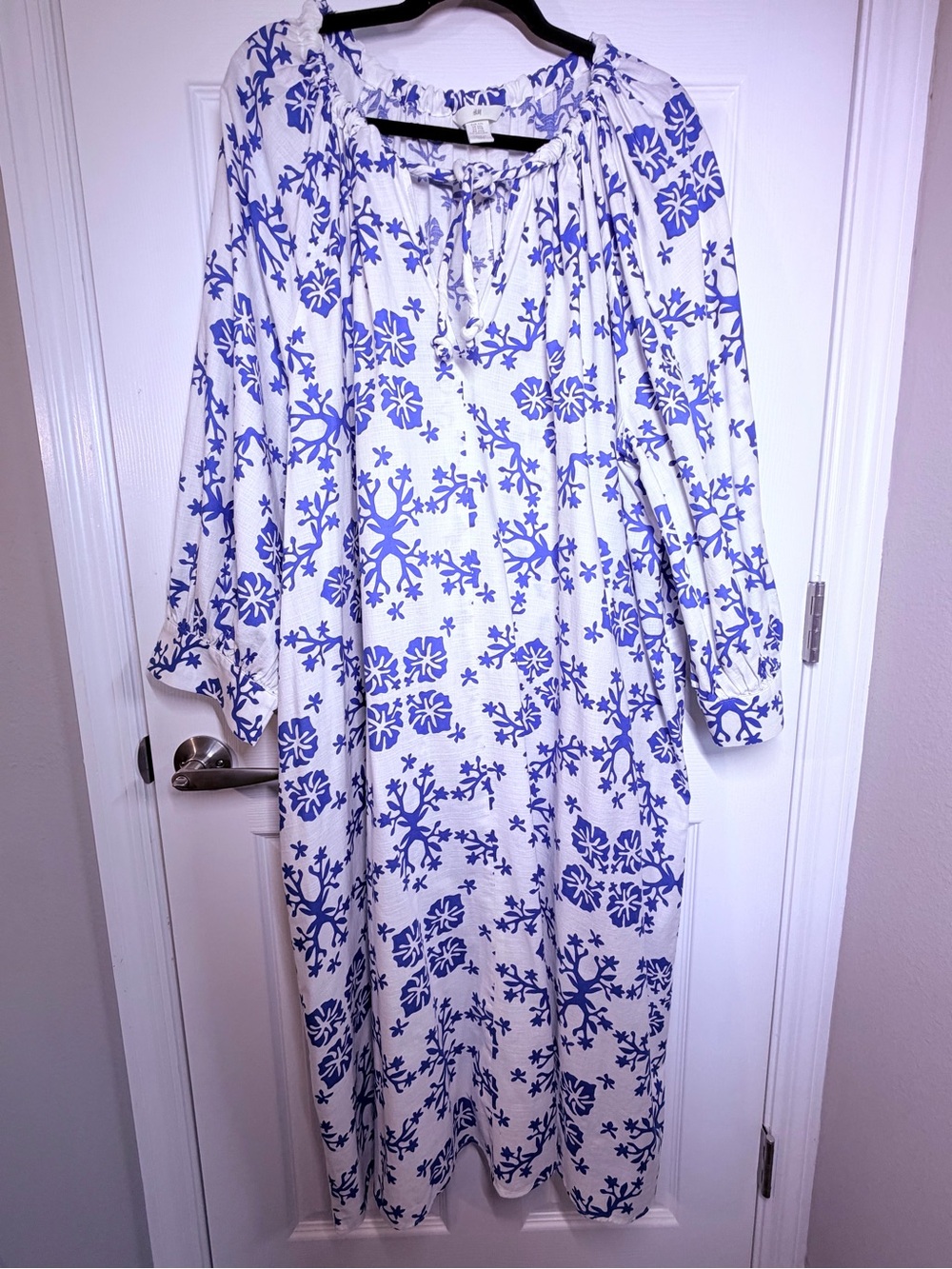 H&M White Dress with Blue Floral Print